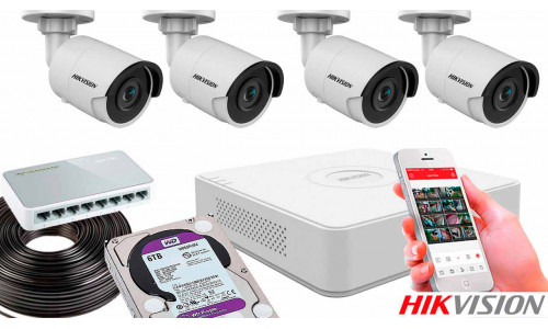 Комплект видеонаблюдения на 4 камеры для улицы 8mp IP